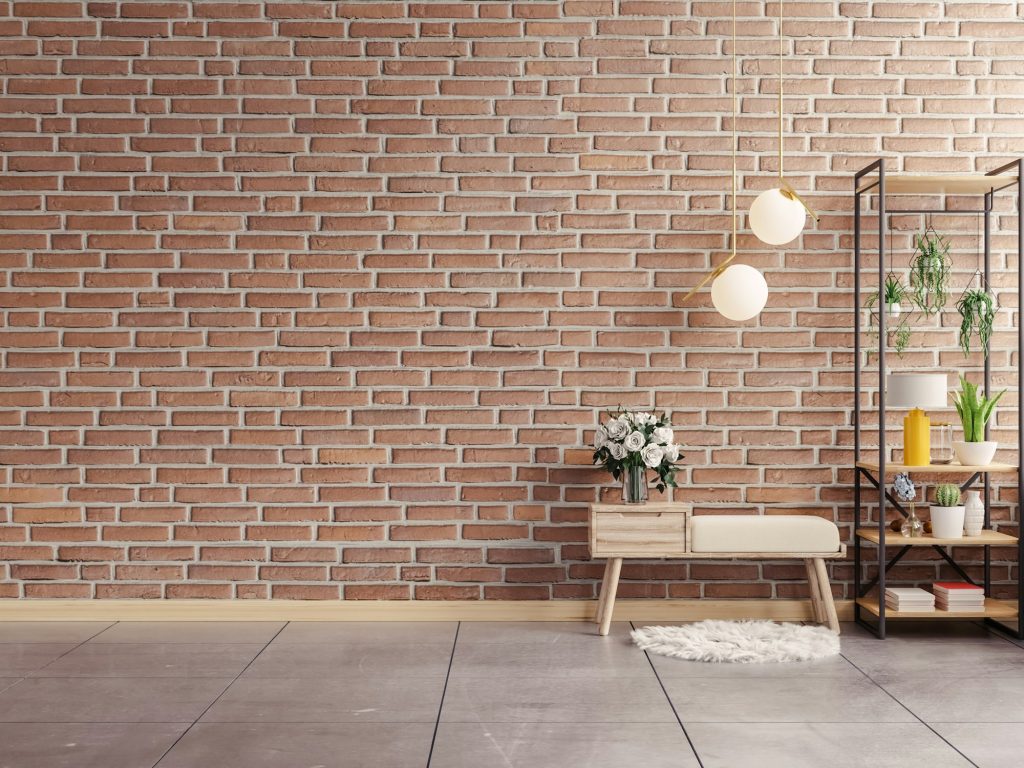 Mockup wall and bench chair with brick wall.